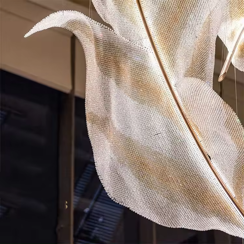 Feather Chandelier Manufacturer - OEM Villa Hotel Lobby Glass Leaf Design