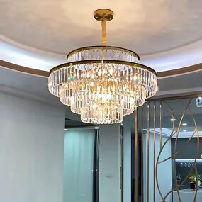 Gold Crystal Ceiling Light Manufacturer - OEM Metal Plating Luxury Hotel Lobby