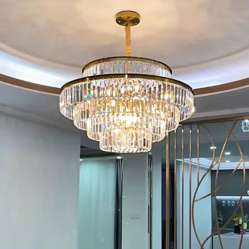 Gold Crystal Ceiling Light Manufacturer - OEM Metal Plating Luxury Hotel Lobby