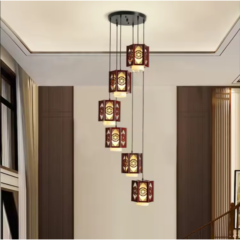 Chinese Style Pendant Light Factory - OEM Staircase Long Vintage Lantern Chandelier
