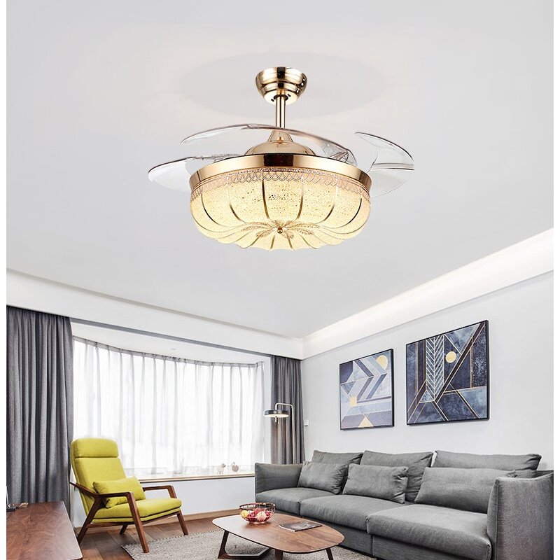 Pumpkin Ceiling Fan Factory - OEM Gold 220V Smart Retractable Blade Light