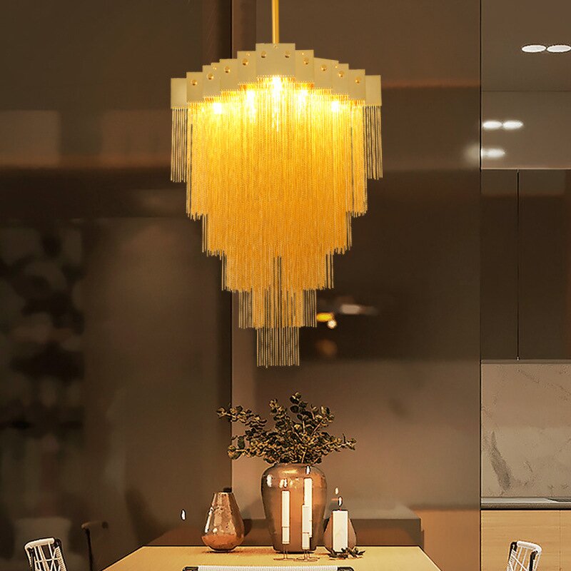 Golden Tassel Chandelier Factory - OEM Customization Luxury Aluminum Chain Artistic
