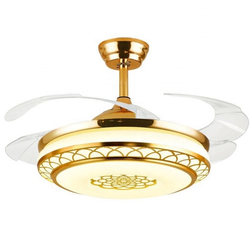 Gold Chandelier Fan Factory - OEM Three Colors Retractable Blade Ceiling