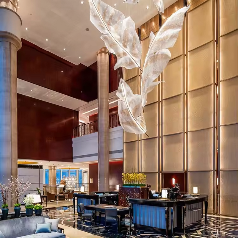Feather Chandelier Manufacturer - OEM Villa Hotel Lobby Glass Leaf Design
