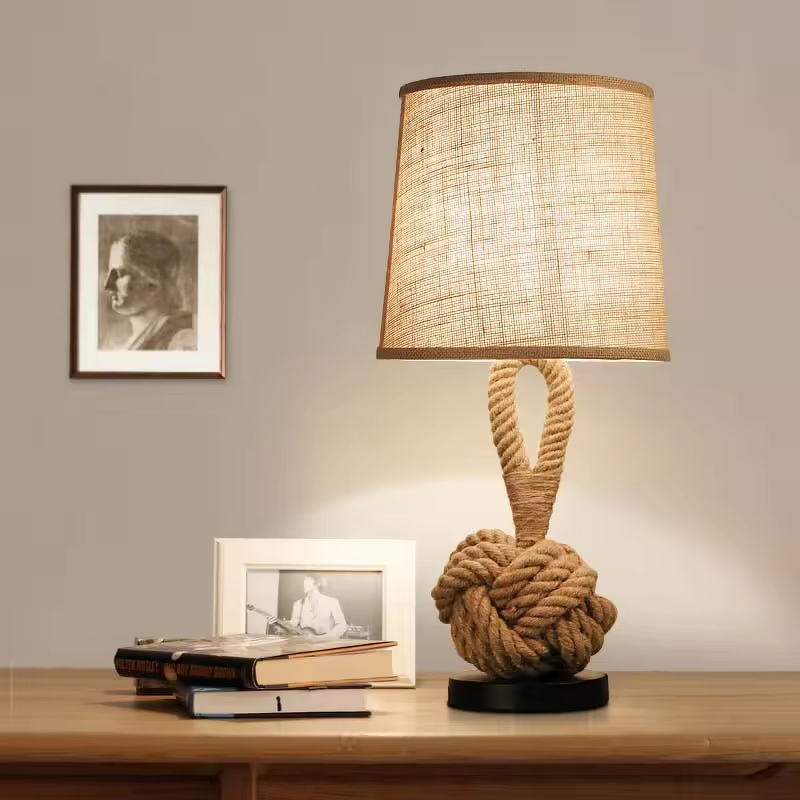 Linen Table Lamp Manufacturer - OEM American Retro Woven Hemp Rope Vintage