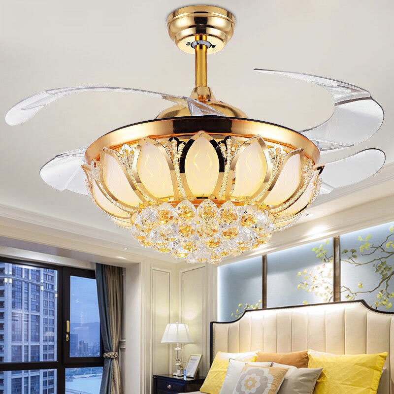 Crystal Chandelier Fan Manufacturer - OEM Loft Style Luxury Remote Control LED