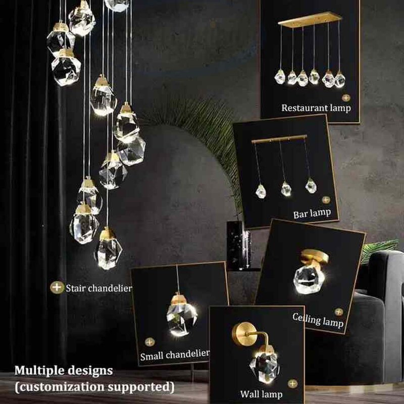Crystal Pendant Light Manufacturer - OEM Staircase Hanging Rock Chandelier