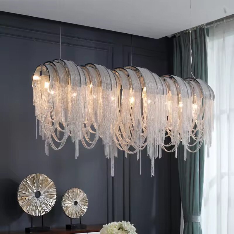Macrame Pendant Light Factory - OEM Aluminum Chain Tassels Fringe Chandelier