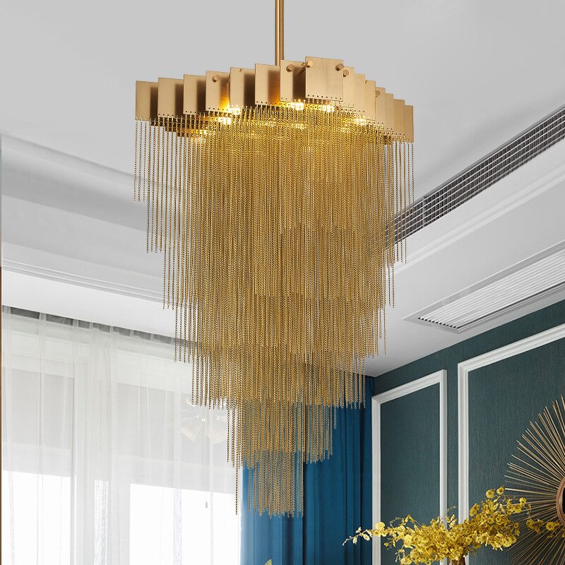Golden Tassel Chandelier Factory - OEM Customization Luxury Aluminum Chain Artistic