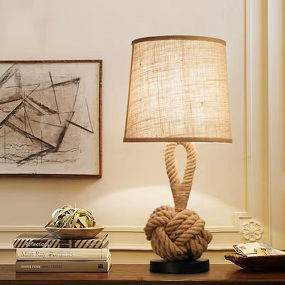 Linen Table Lamp Manufacturer - OEM American Retro Woven Hemp Rope Vintage