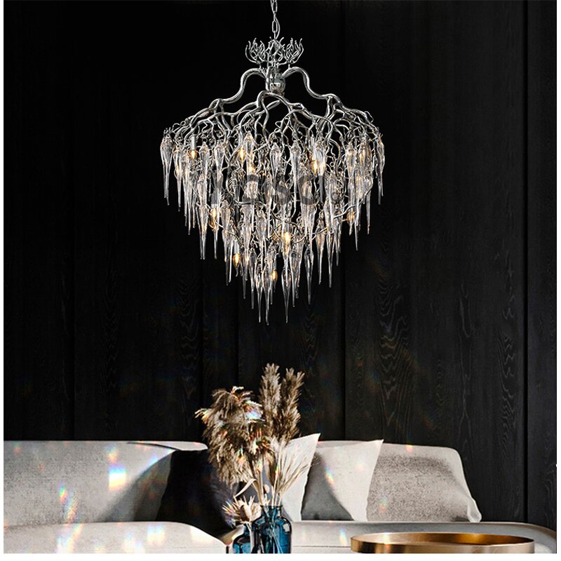 Silver Chandelier Manufacturer - OEM Art Deco Staircase Hotel Raindrop Light