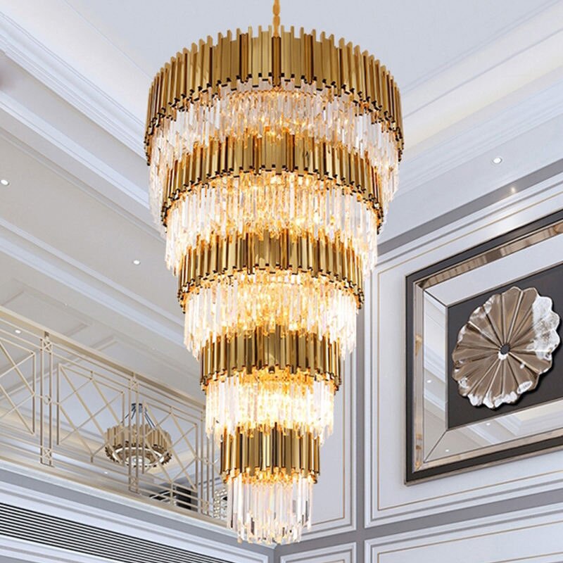 Gold Chandelier Factory - OEM Luxury Vintage Long Hotel Lobby Lighting