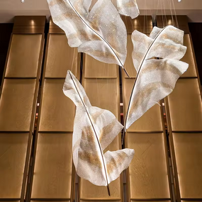 Feather Chandelier Manufacturer - OEM Villa Hotel Lobby Glass Leaf Design