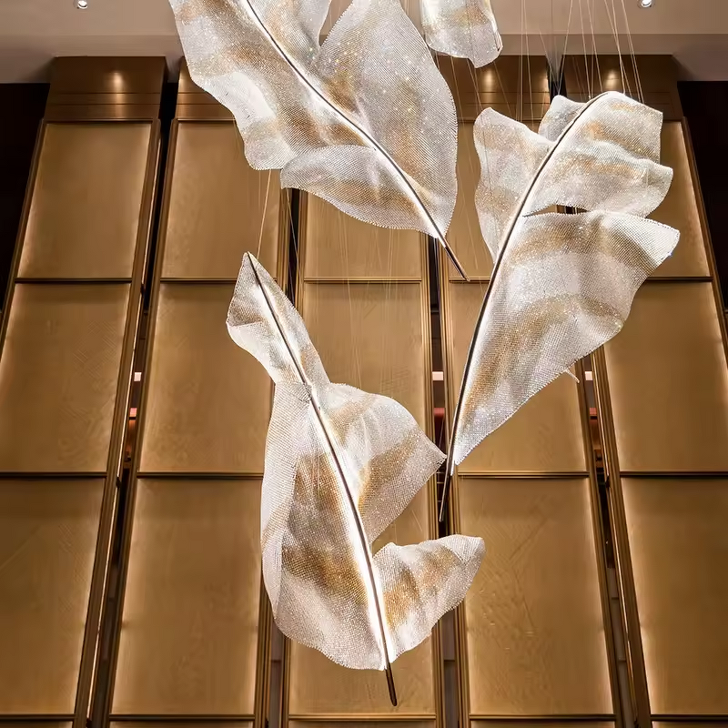 Feather Chandelier Manufacturer - OEM Villa Hotel Lobby Glass Leaf Design