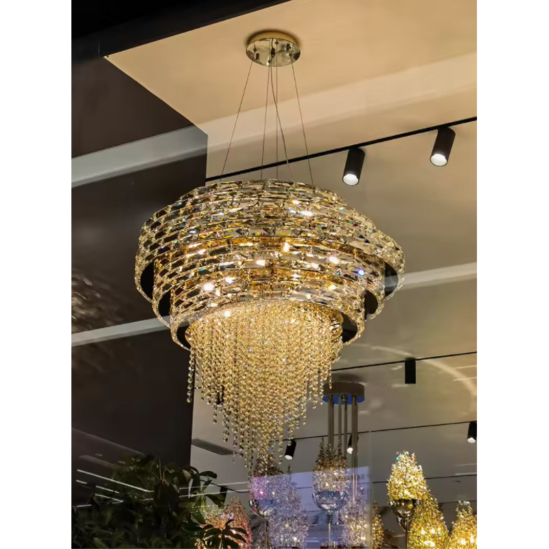 Crystal Drop Chandelier Manufacturer - OEM High Ceiling Gold Iron Modern Lighting