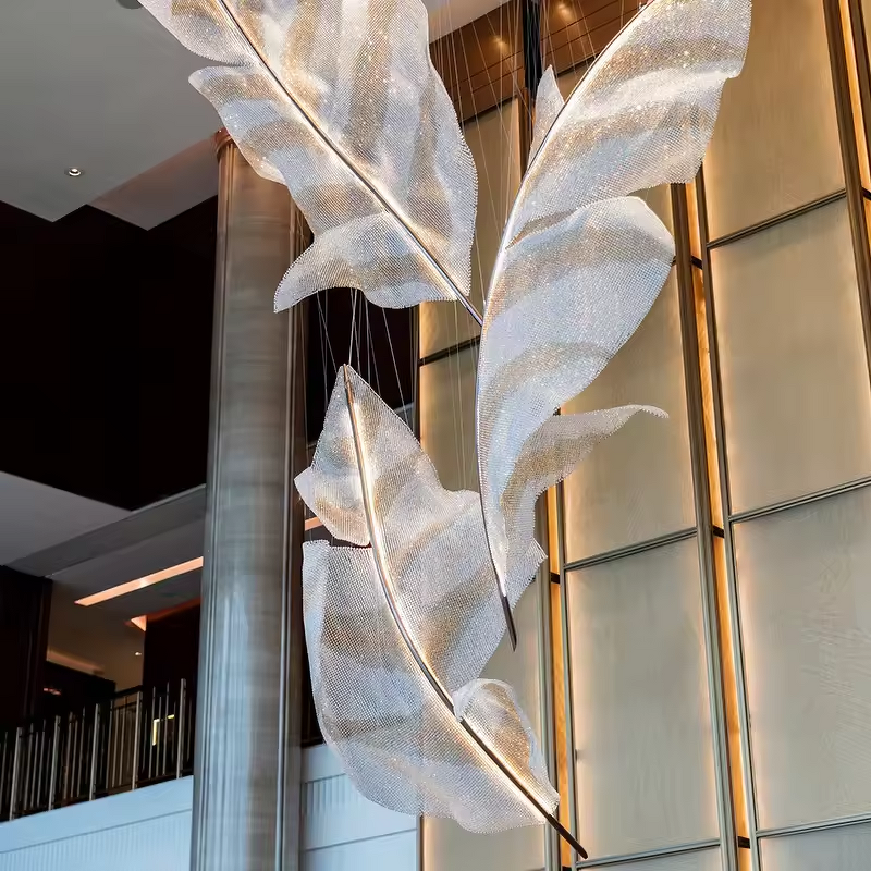 Feather Chandelier Manufacturer - OEM Villa Hotel Lobby Glass Leaf Design