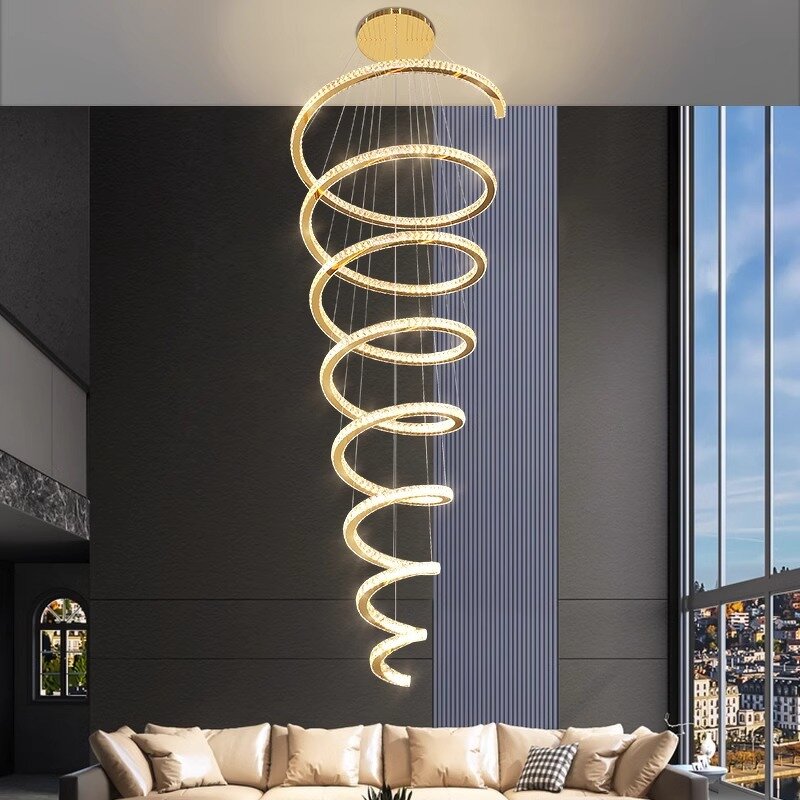 Ring Pendant Light Factory - OEM Villa Long Gold Luxury Rings Chandelier