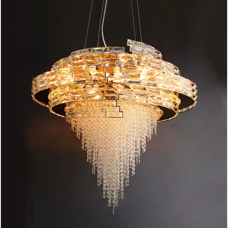 Crystal Drop Chandelier Manufacturer - OEM High Ceiling Gold Iron Modern Lighting