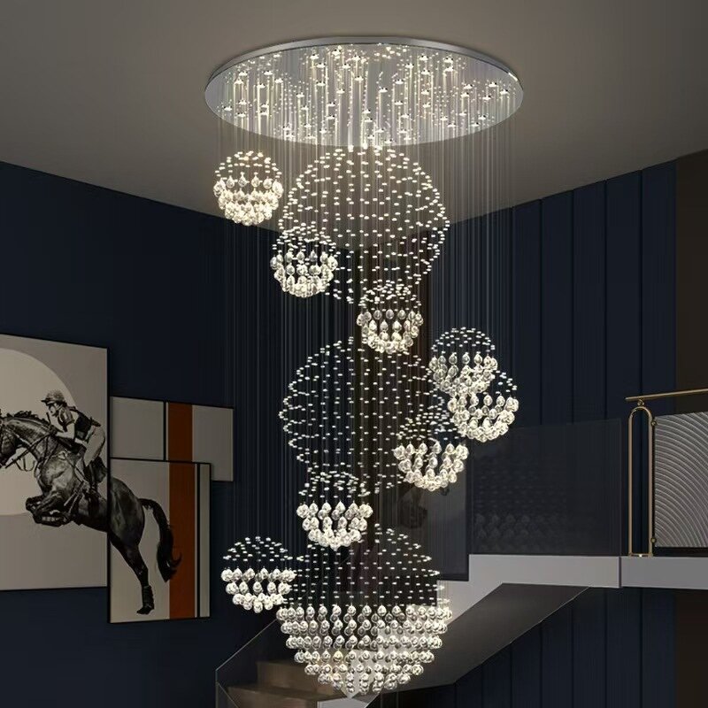 Rotating Chandelier Manufacturer - OEM Staircase Crystal Duplex Building Lighting
