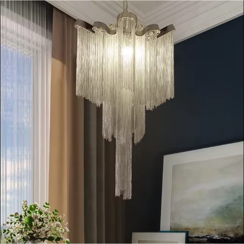 Aluminum Tassel Chandelier Factory - OEM Trending Villa Silver Nordic Artistic