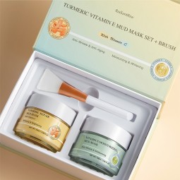 RadiantRise Face Care Oil Control Soothing Deep Cleansing Firming Skin Care Product Turmeric Vitamin E Mud Face Mask with Brush