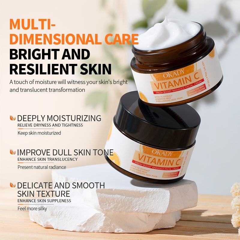 OKADY Vitamin C Brightening Moisturizing Cream for Fresh Radiant Skin Lightweight Face Cream Improves Skin Tone and Hydrates