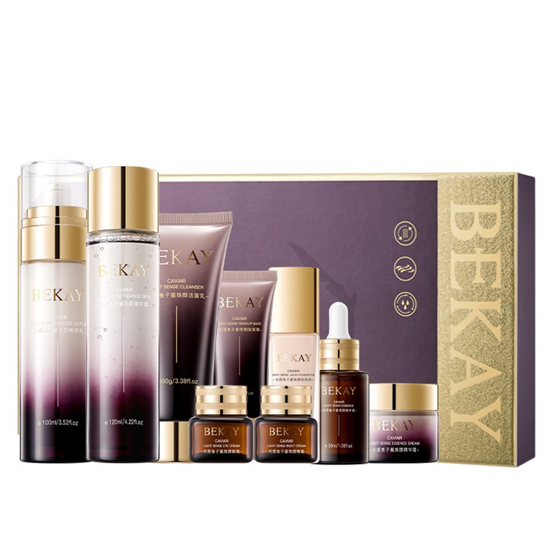 Caviar Skincare Nourishing Collagen Boosting Firming Brightening Cleanser Cream Foundation Caviar Skincare Set for Anti-Aging