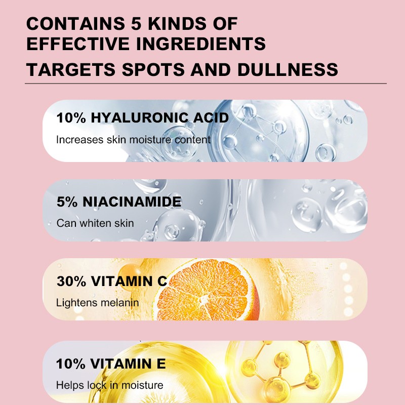 ODM Anti-Aging Collagen Repair Hydrating Brightening Shrink Pore Skin Care Ascorbic Acid Vitamin C Vitamin E 5 in 1 Face Serum