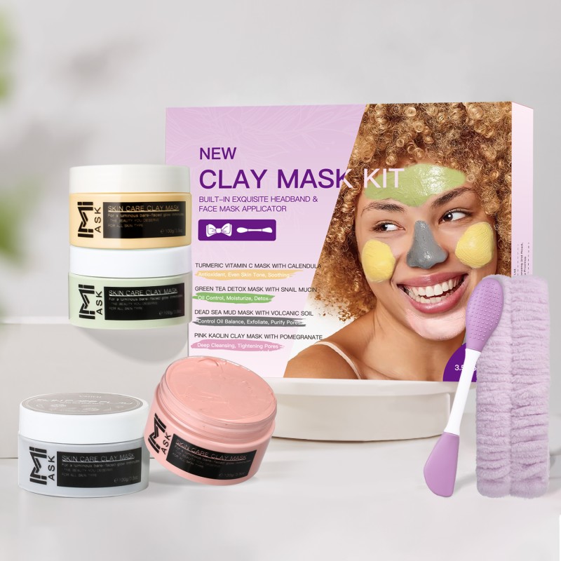 Deep Cleansing Oil Control Exfoliating Brightening Face Care with Turmeric Green Tea Volcanic Mud Clay Mask Kit
