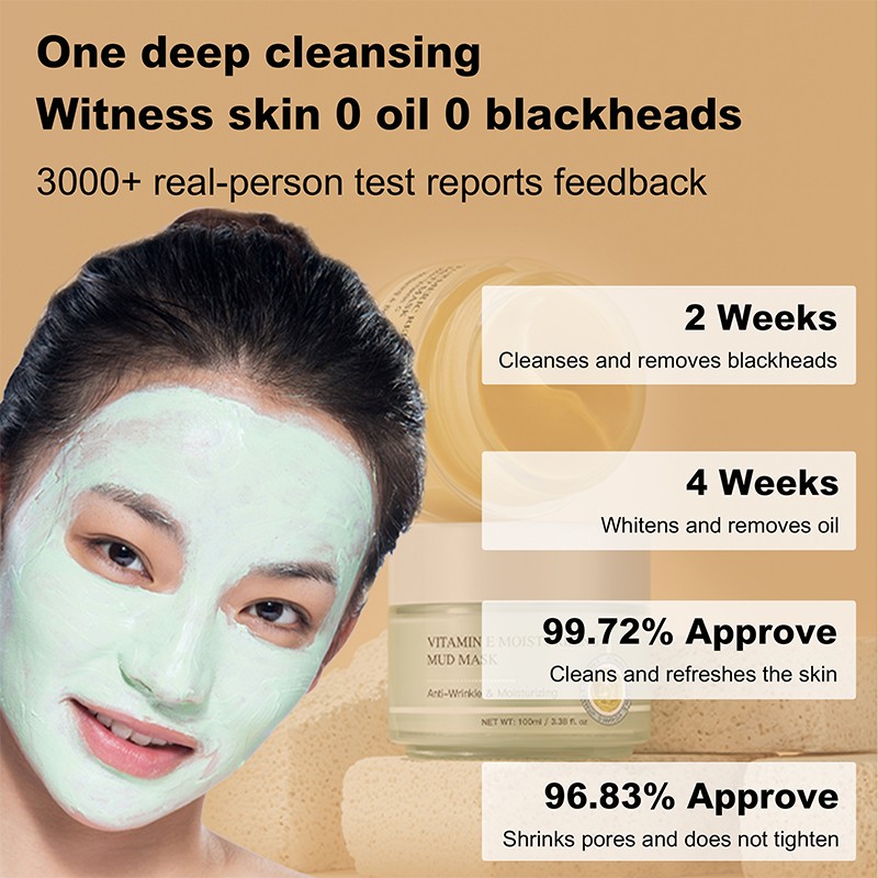RadiantRise Face Care Oil Control Soothing Deep Cleansing Firming Skin Care Product Turmeric Vitamin E Mud Face Mask with Brush