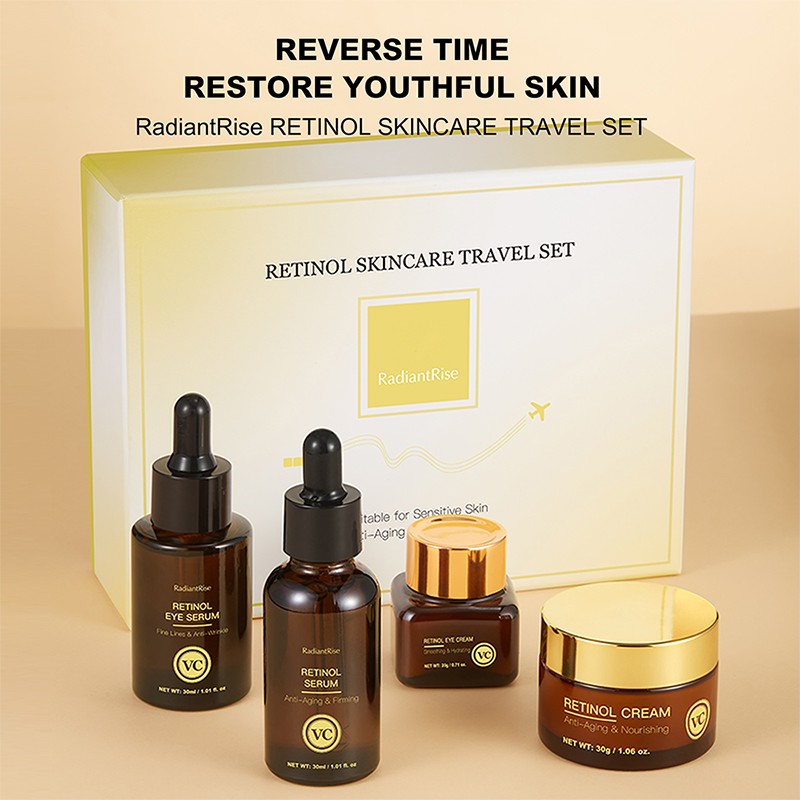 RadiantRise Wholesale Hazel Lactobionic Acid Kojic Vitamin C Retinol Skincare Travel Set Face Eye Serum Cream Skin Care Set
