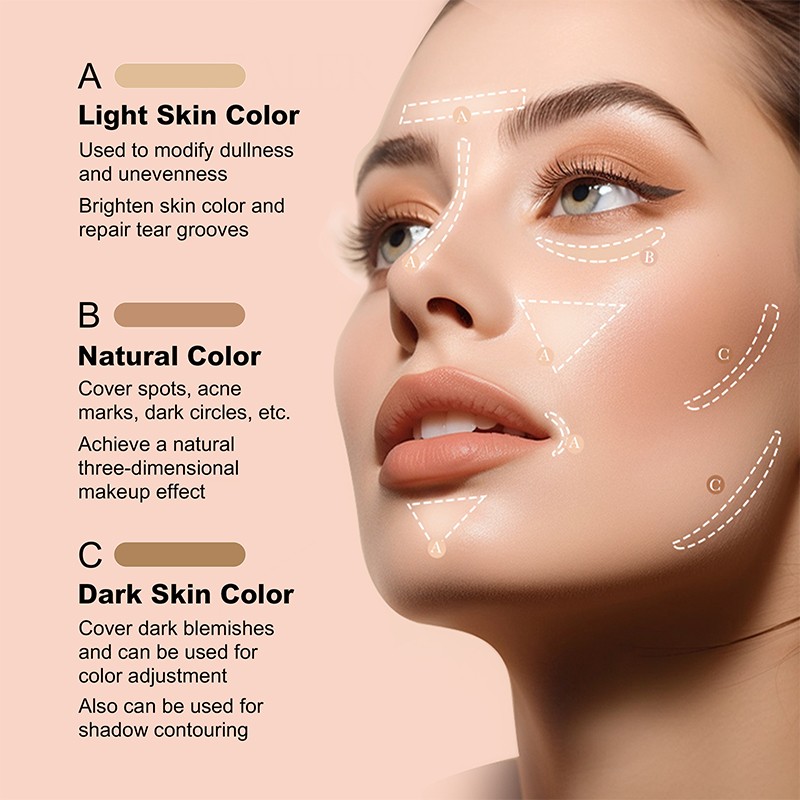 High Pigment Private Label Cream Concealer Lightweight Long-Lasting Light Natural and Dark Shades 3-in-1 Concealer