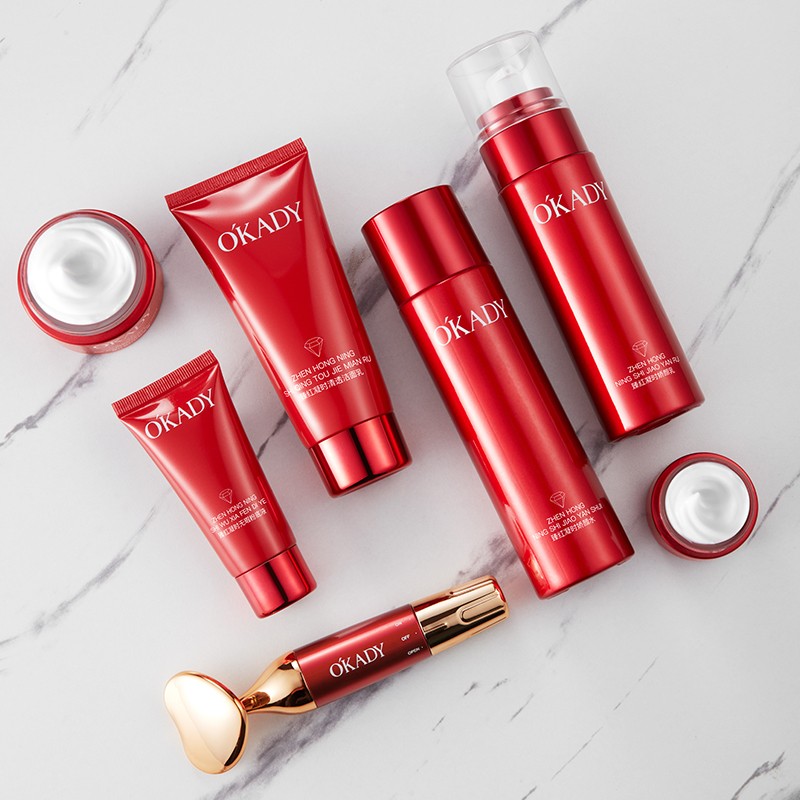 OKADY Carnosine Acetyl Hexapeptide-8 Kit Hyaluronic Acid Ruddy Moisurtize Skin Anti-Aging Glow Skin Care Set Vibration Massager