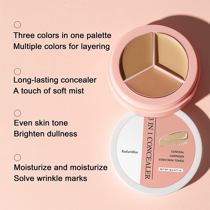 High Pigment Private Label Cream Concealer Lightweight Long-Lasting Light Natural and Dark Shades 3-in-1 Concealer