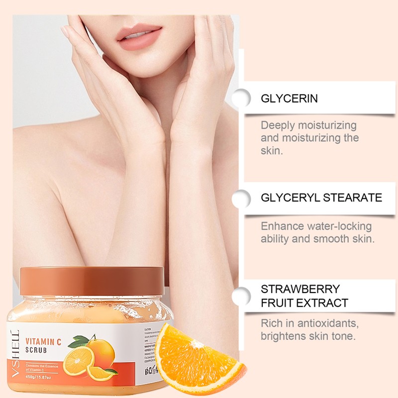 Vshell OEM Glycerin Body Scrub Gentle Vegan with Lemon Shea Butter Herbal Ingredients for Dry Skin with Vitamin C Watermelon