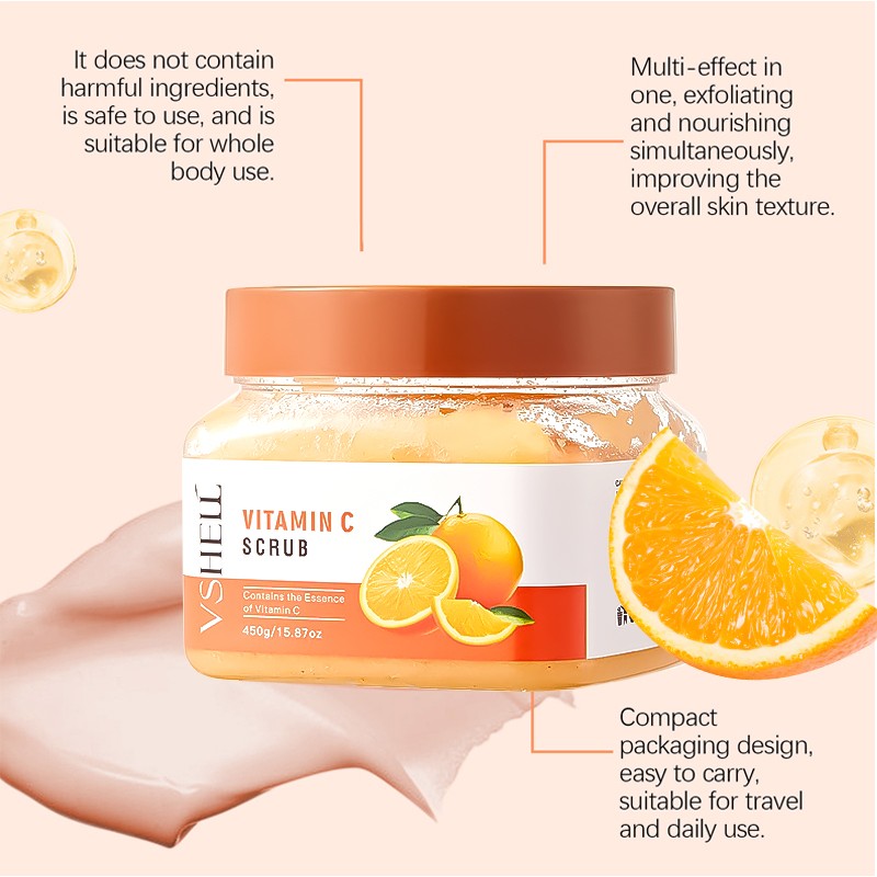 Vshell OEM Glycerin Body Scrub Gentle Vegan with Lemon Shea Butter Herbal Ingredients for Dry Skin with Vitamin C Watermelon