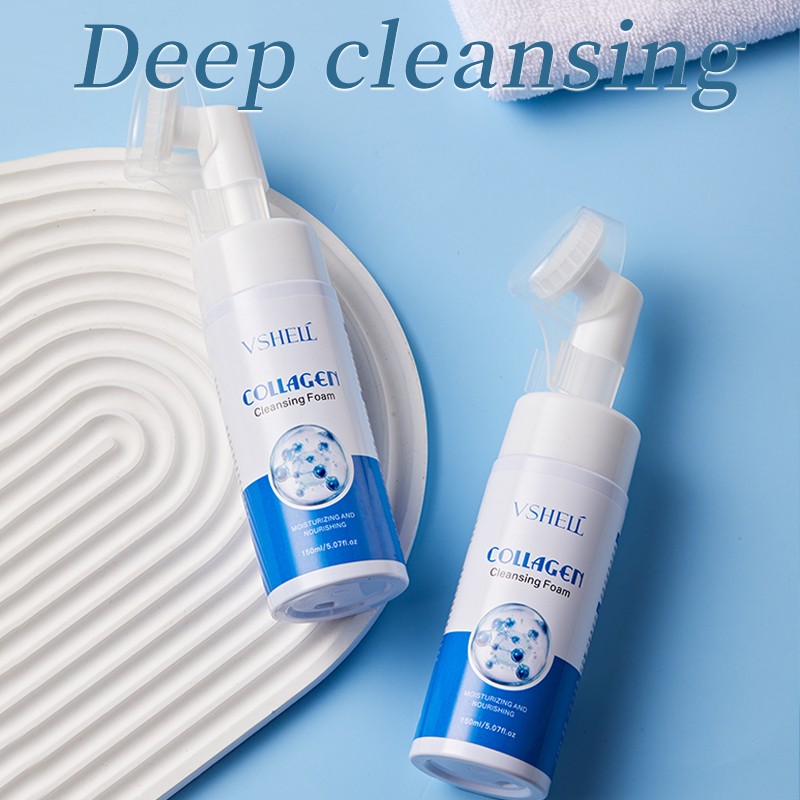 Vshell Vegan Herbal Collagen Facial Cleanser Hyaluronic Acid Infused Deep Cleansing Moisturizing Foam Vitamin C Infused Face