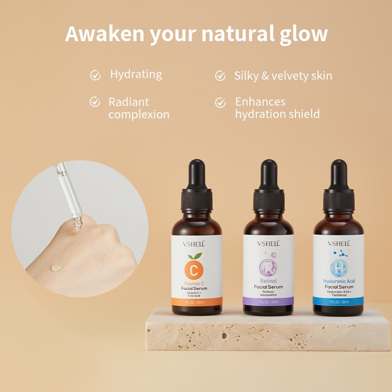 Anti Aging Brightening Hydrating Serum Set with Retinol Vitamin C and Hyaluronic Acid for Youthful Radiant Skin Face Serum Trio