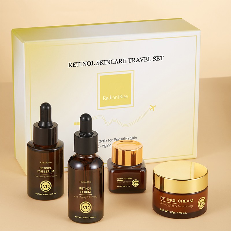 RadiantRise Wholesale Hazel Lactobionic Acid Kojic Vitamin C Retinol Skincare Travel Set Face Eye Serum Cream Skin Care Set