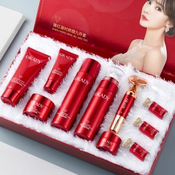 OKADY Carnosine Acetyl Hexapeptide-8 Kit Hyaluronic Acid Ruddy Moisurtize Skin Anti-Aging Glow Skin Care Set Vibration Massager