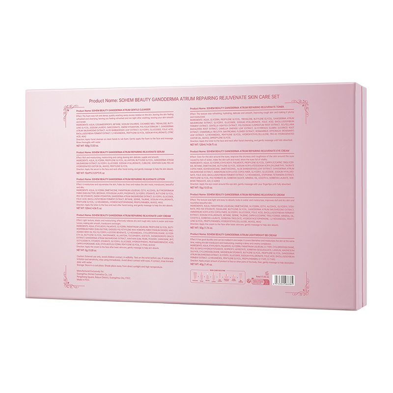 Custom Logo Private Label Package Ceramide Ganoderma Herb Atrum Repairing Anti-Aging Rejuvenate 10-Piece SKIN CARE SET for Glow