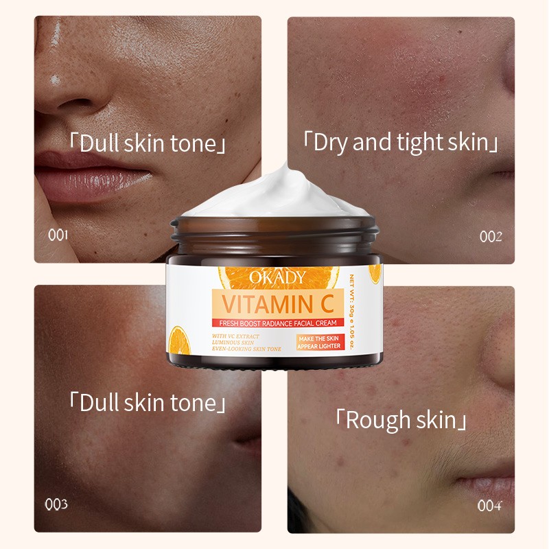 OKADY Vitamin C Brightening Moisturizing Cream for Fresh Radiant Skin Lightweight Face Cream Improves Skin Tone and Hydrates