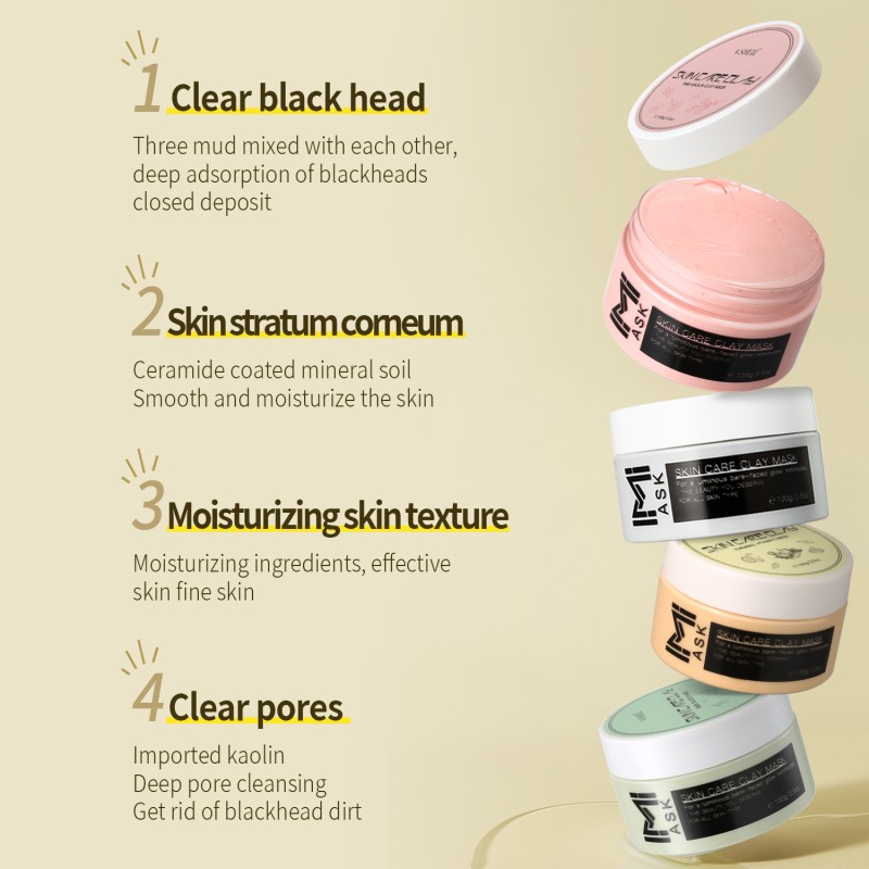 Deep Cleansing Oil Control Exfoliating Brightening Face Care with Turmeric Green Tea Volcanic Mud Clay Mask Kit