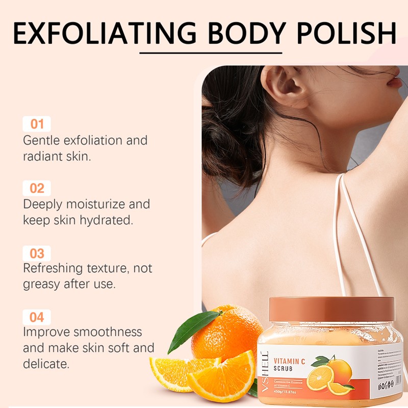 Vshell OEM Glycerin Body Scrub Gentle Vegan with Lemon Shea Butter Herbal Ingredients for Dry Skin with Vitamin C Watermelon