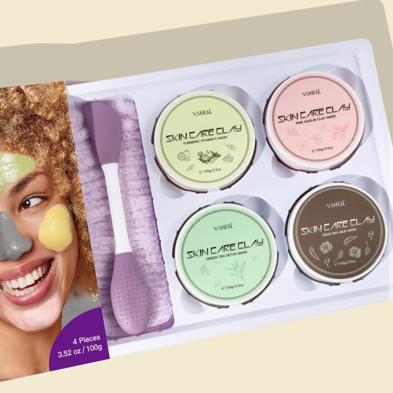 Deep Cleansing Oil Control Exfoliating Brightening Face Care with Turmeric Green Tea Volcanic Mud Clay Mask Kit