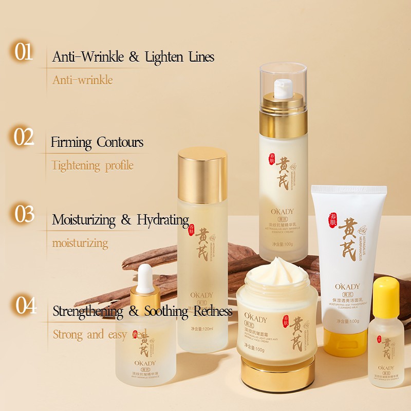 Powerful Anti-Wrinkle Skincare Kit Cleanser Toner Essence Moisturizing Turmeric Face Cream with Collagen Vitamin C Skincare Kit