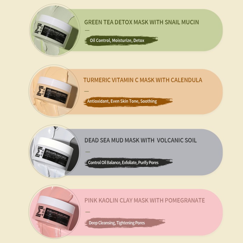 Deep Cleansing Oil Control Exfoliating Brightening Face Care with Turmeric Green Tea Volcanic Mud Clay Mask Kit