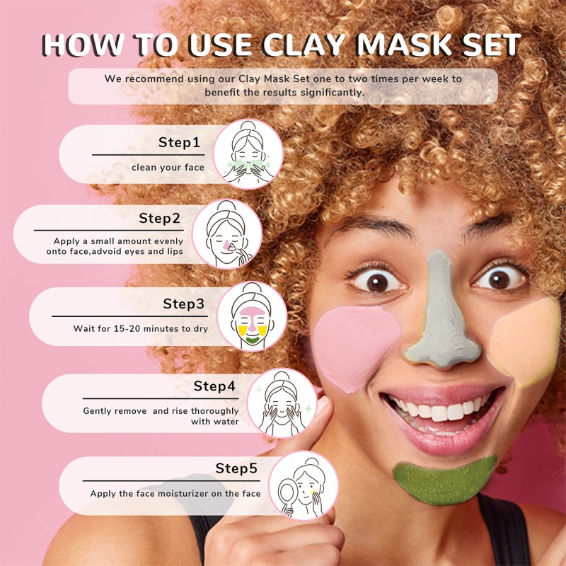 Deep Cleansing Oil Control Exfoliating Brightening Face Care with Turmeric Green Tea Volcanic Mud Clay Mask Kit