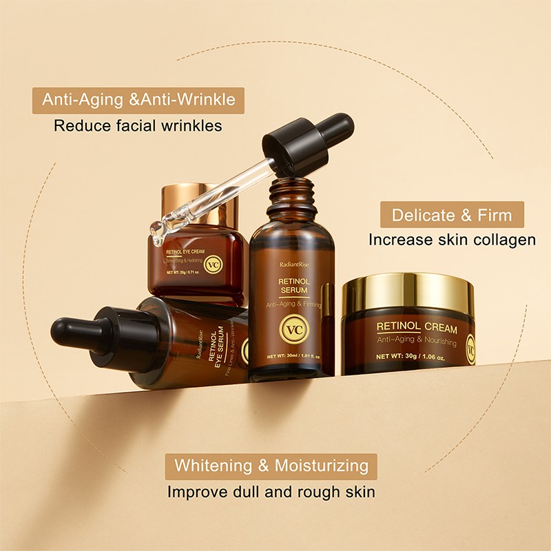 RadiantRise Wholesale Hazel Lactobionic Acid Kojic Vitamin C Retinol Skincare Travel Set Face Eye Serum Cream Skin Care Set