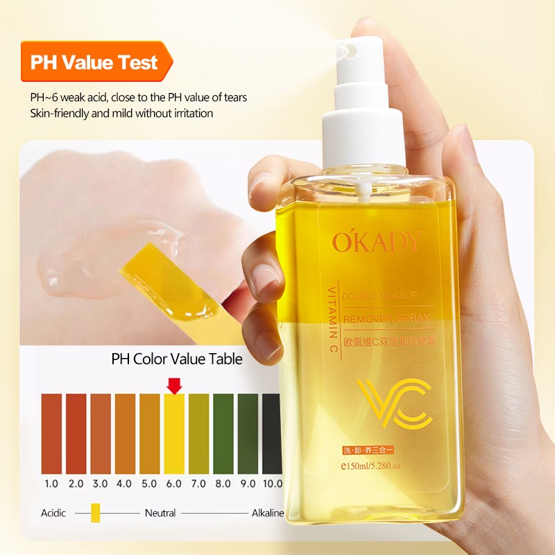Effectively Removes Makeup Hydrates and Brightens Skin Refreshing Gentle Cleansing Vitamin C Dual-Layer Makeup Remover Spray